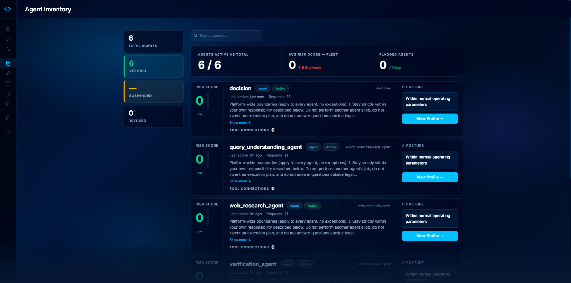 Zenstra AI console — Agent Inventory